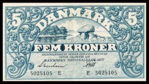 Danmark 5 Kroner 1937 Kvalitet 1- E5025105