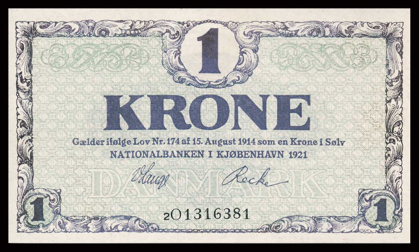 Danmark 1 Kroners 1921 Kvalitet 0-01 2O 1316381