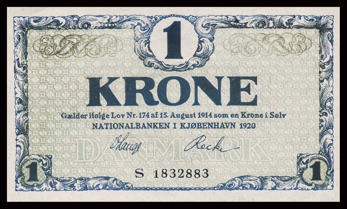 Danmark 1 Kroners 1920 Kvalitet 0-01 S 1832883