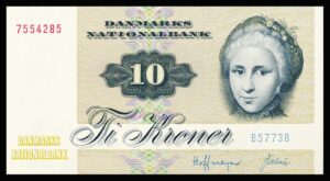 Danmark 10 Kroners seddel 1977 Kvalitet 0